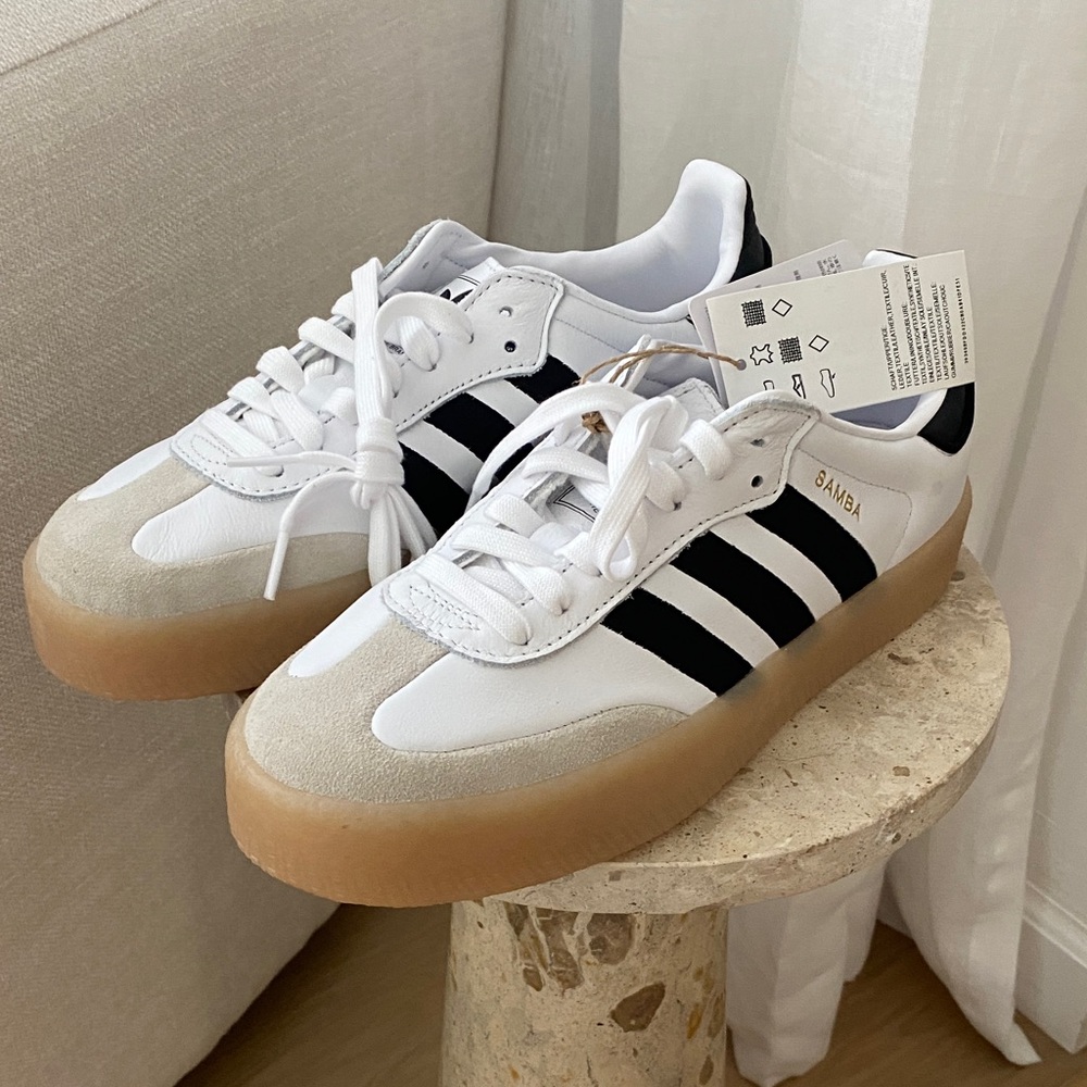 Adidas Sambae Platform White Black Gum Sole Sneakers
